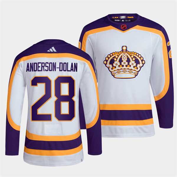 Mens Los Angeles Kings #28 Jaret Anderson-Dolan White 2022 Reverse Retro Stitched Jersey Dzhi->los angeles kings->NHL Jersey
